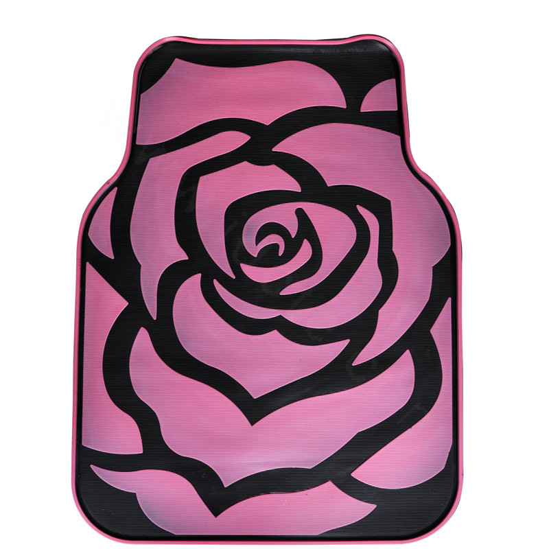 Classic Rose Flower Universal Automotive Carpet Car Floor Mats Rubber 5pcs Sets - Pink